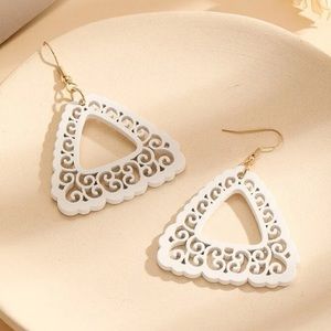 Hollow Out Triangle Drop Earrings Wood